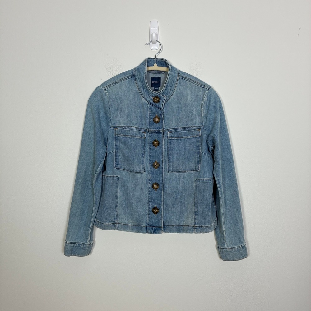 J.Jill Denim Light Wash Mock Neck Button Front Chore Jacket Women's Small Petite